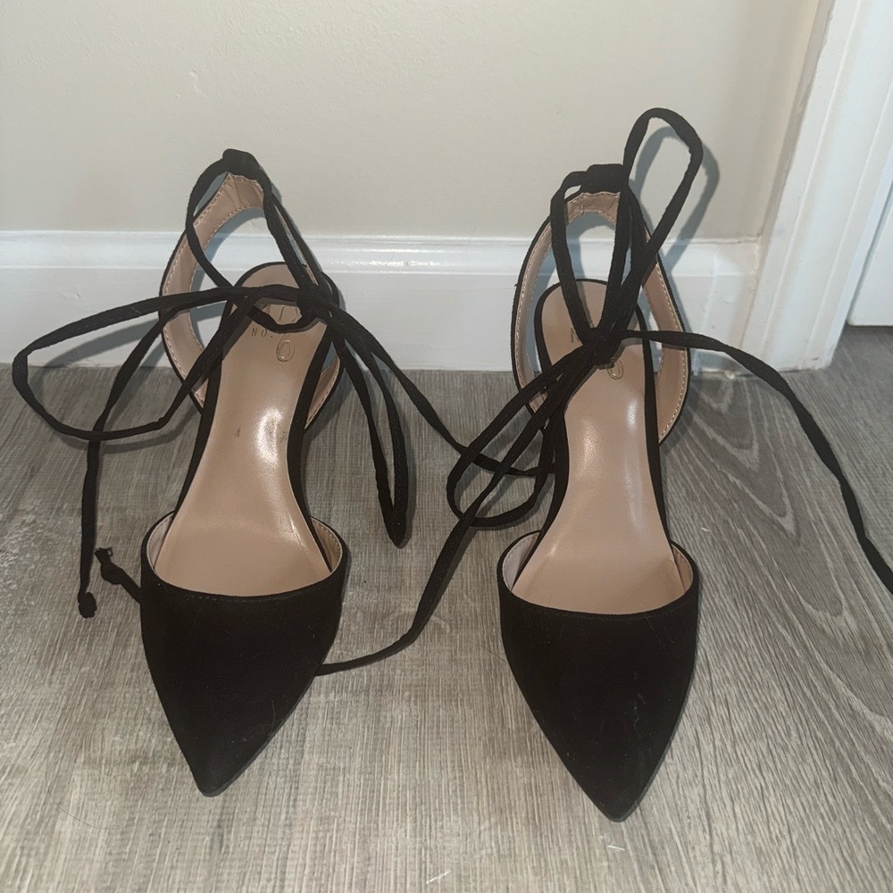 Mix No. 6 Black Suede Heels with Wraparound Straps